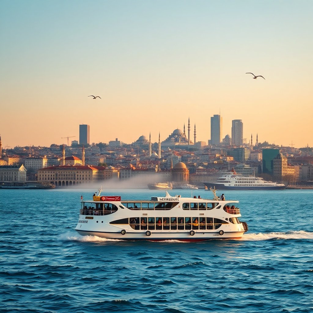 Scenic ferry ride across the Bosphorus showcasing the beauty of public transport in Istanbul.