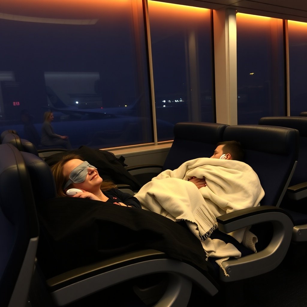 Quiet resting zone with reclined seating at Istanbul Airport for travelers seeking free sleeping options