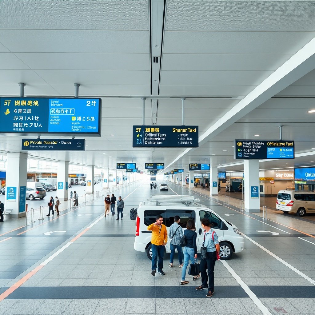 Organized pickup zones and clear signage for multiple Istanbul airport transfer options, helping travelers compare private cars, shuttles, and taxis for a smooth journey to their destination.