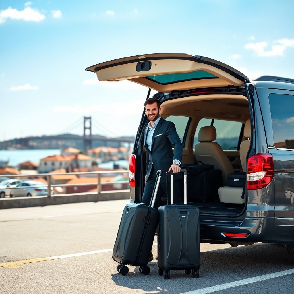 Comfortable luxury van ready for door-to-door transportation during a private transfer istanbul airport journey with stunning bosphorus views in the background