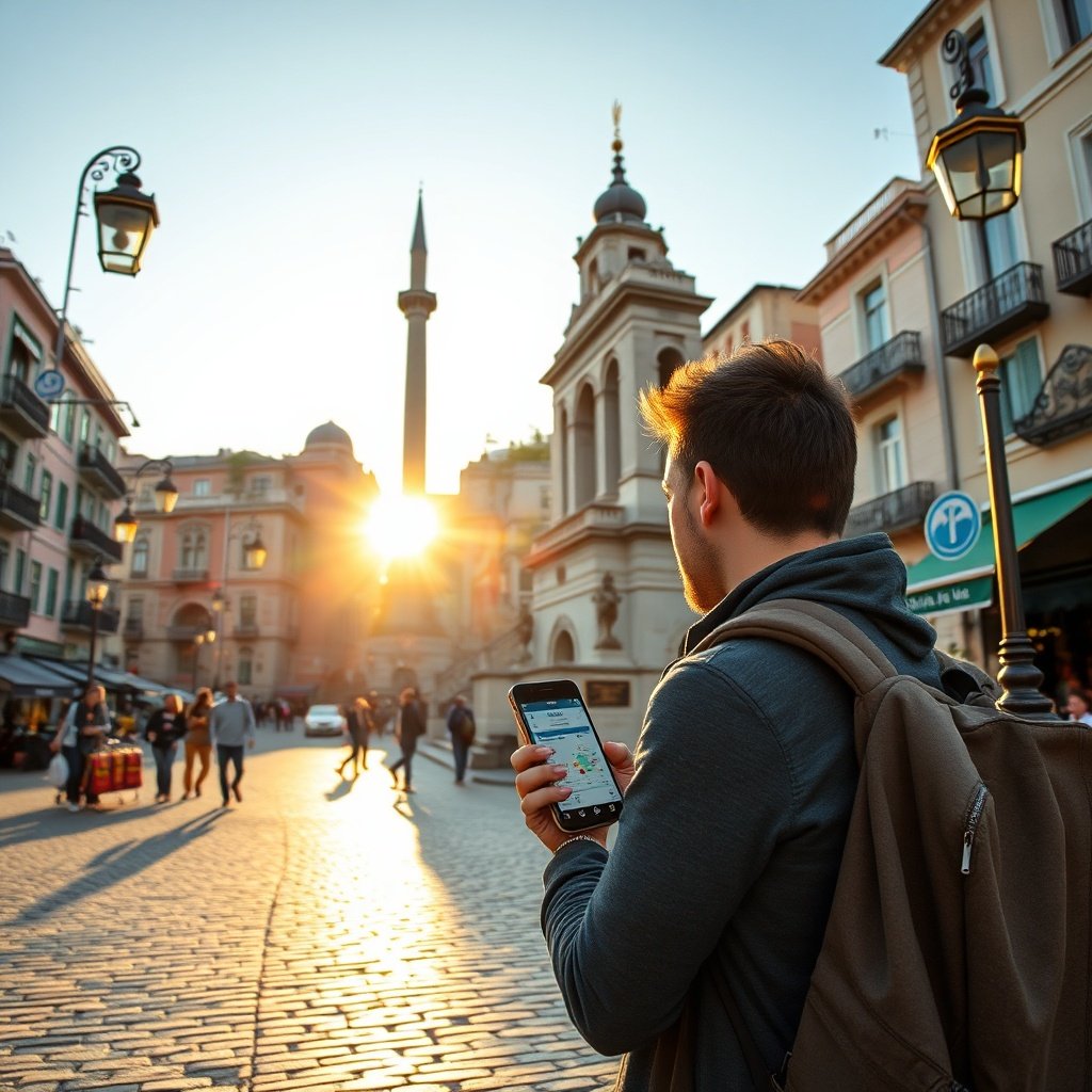 A budget traveler arriving at Taksim Square after completing the ist airport to taksim cheapest itinerary using combined metro, tram, and funicular connections