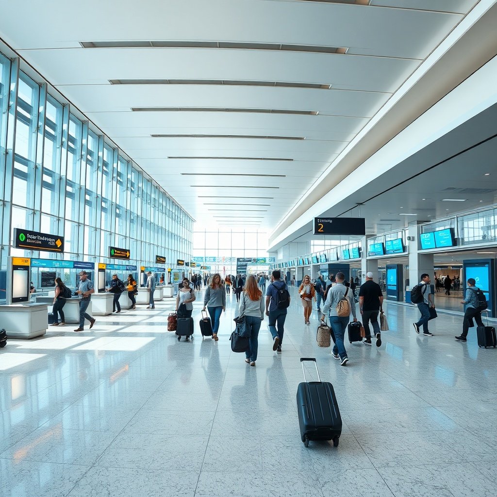 Travelers smoothly navigating the structured ist airport departures process through check-in zones, security screening, and toward the boarding gates in a modern terminal.