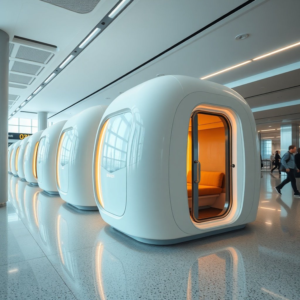 Airside transit zone featuring istanbul airport sleeping pods, offering a quiet and secure alternative to crowded airport lounges for overnight travelers