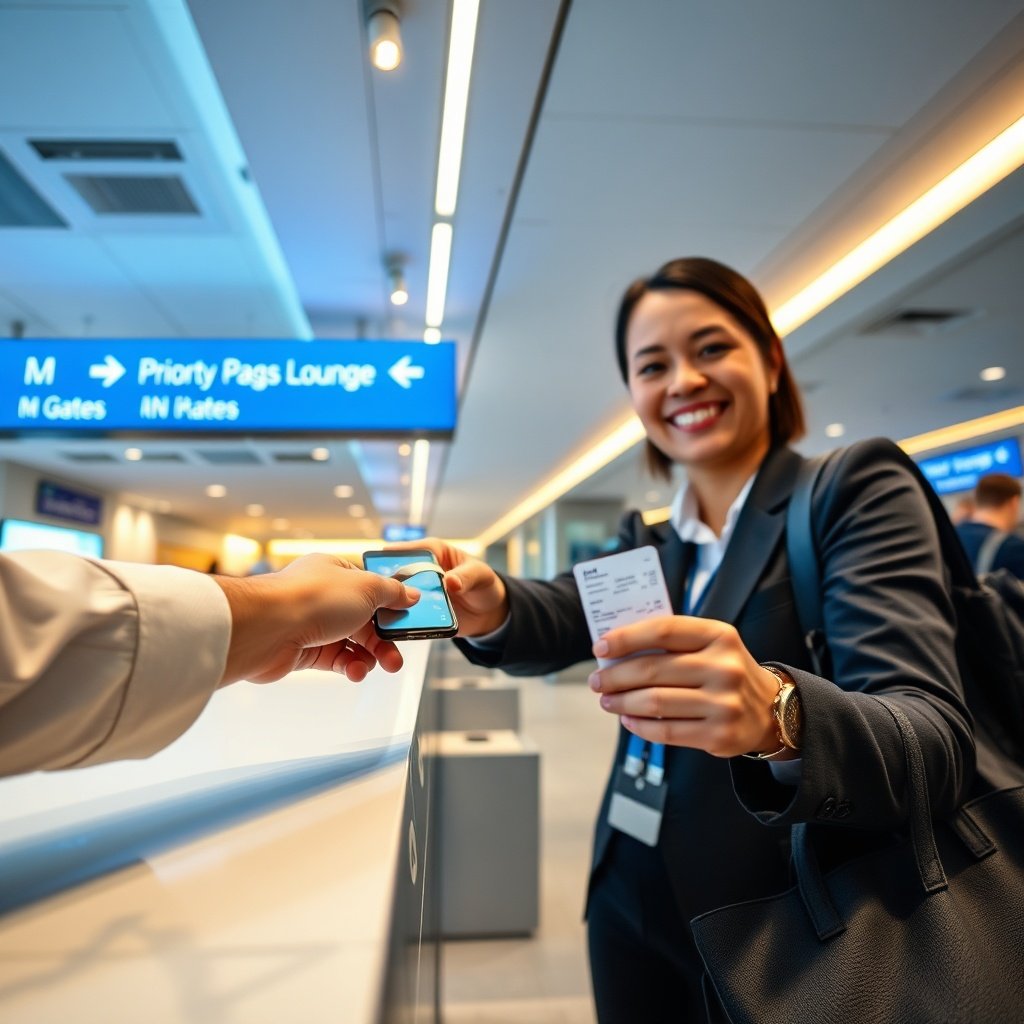Guest services counter where visitors verify digital credentials for istanbul airport lounge access through priority pass memberships and paid day passes.