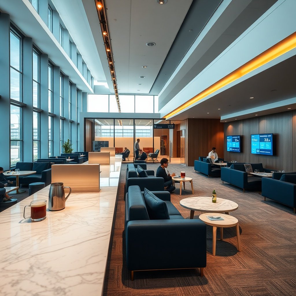 Contemporary istanbul airport lounge dining and wellness area offering complimentary refreshments, ergonomic recliners, and dedicated quiet zones for transit travelers.