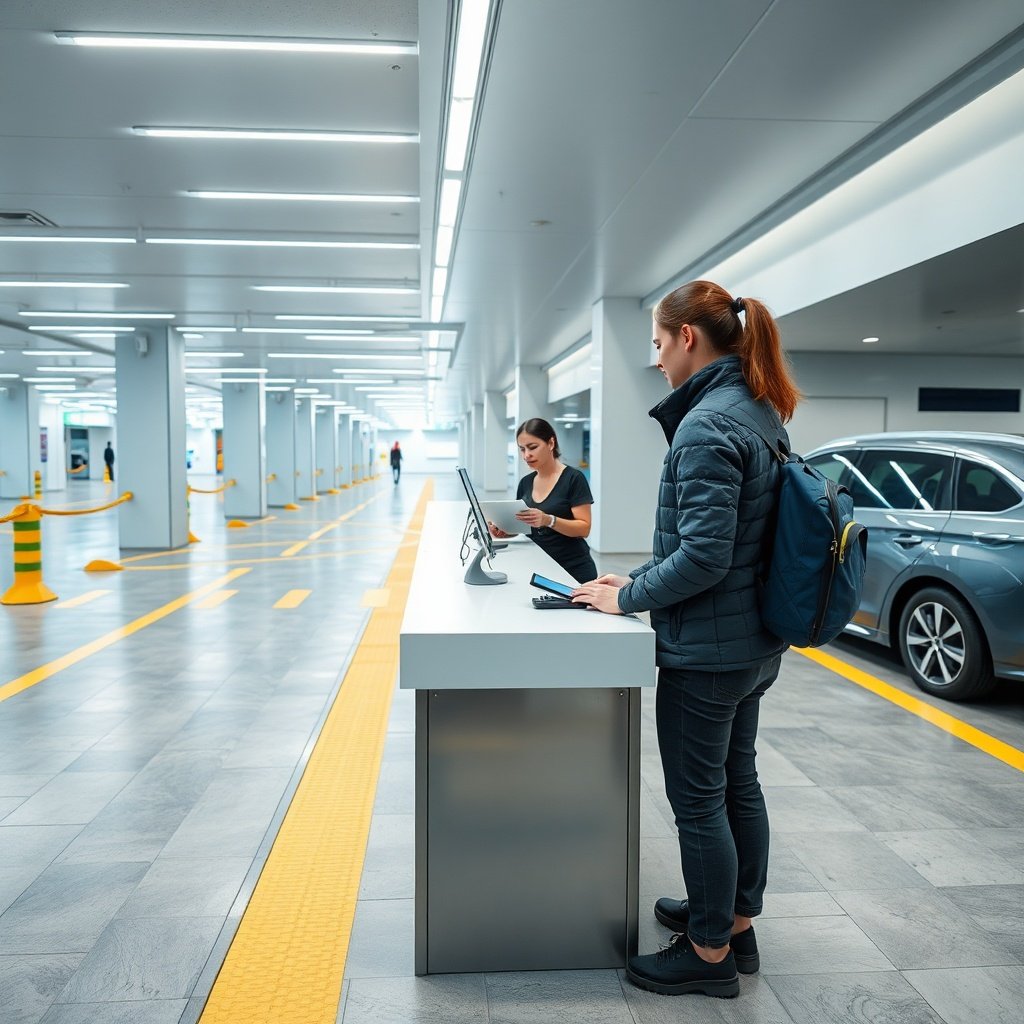 Practical demonstration of how 'ist drop off' applies to car rental and mobility services, showing a straightforward vehicle return process at a transit hub.