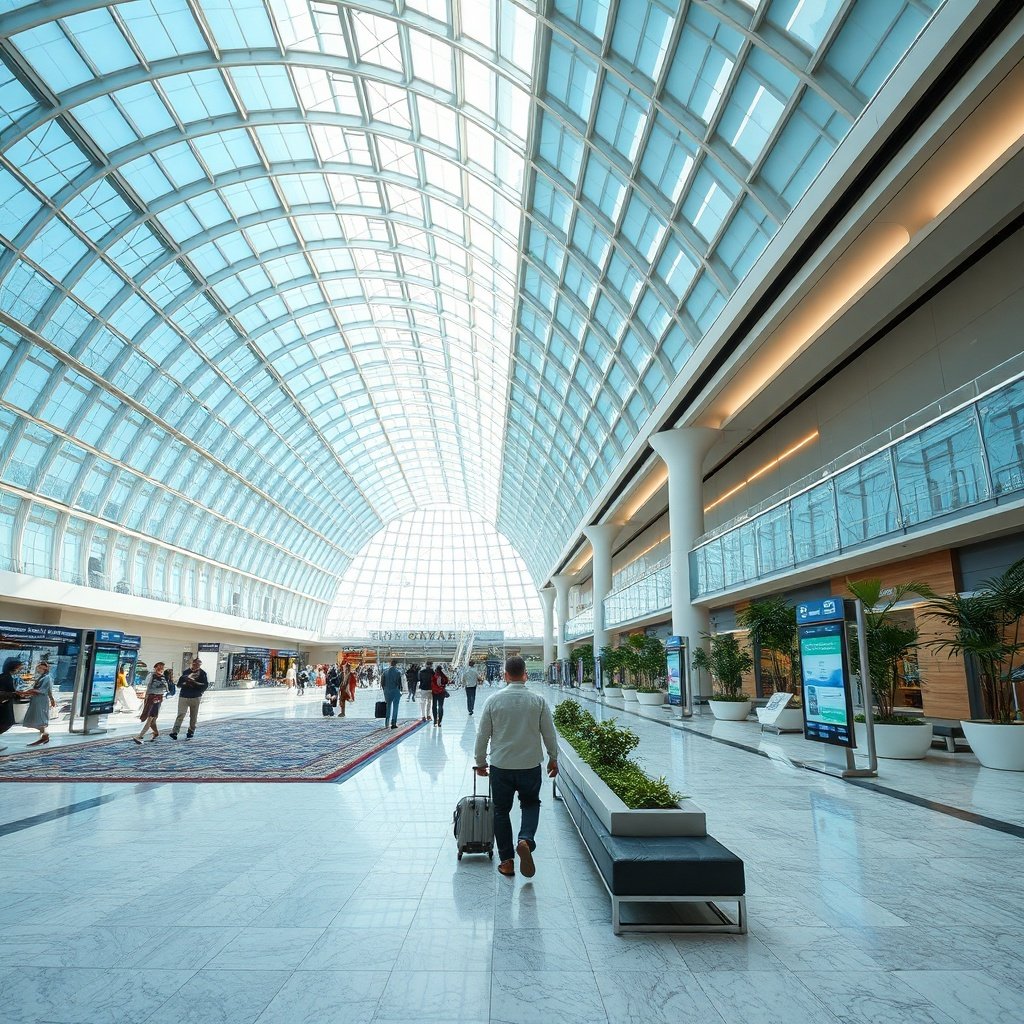 Ultra-clear interior walkthrough of hd istanbul airport revealing the spacious terminal layout, cultural landmarks, and navigational design optimized for high-definition viewing