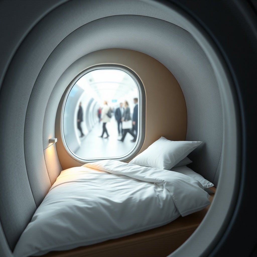 Interior view of an istanbul airport sleeping pod featuring a flat mattress, fresh bedding, and climate controls, ideal for short-term relaxation during international connections.