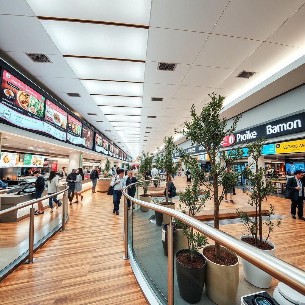 Spacious Istanbul Airport food court with halal and global eateries, providing visual context for the gang food istanbul airport search by highlighting confirmed terminal restaurants and layover dining zones.